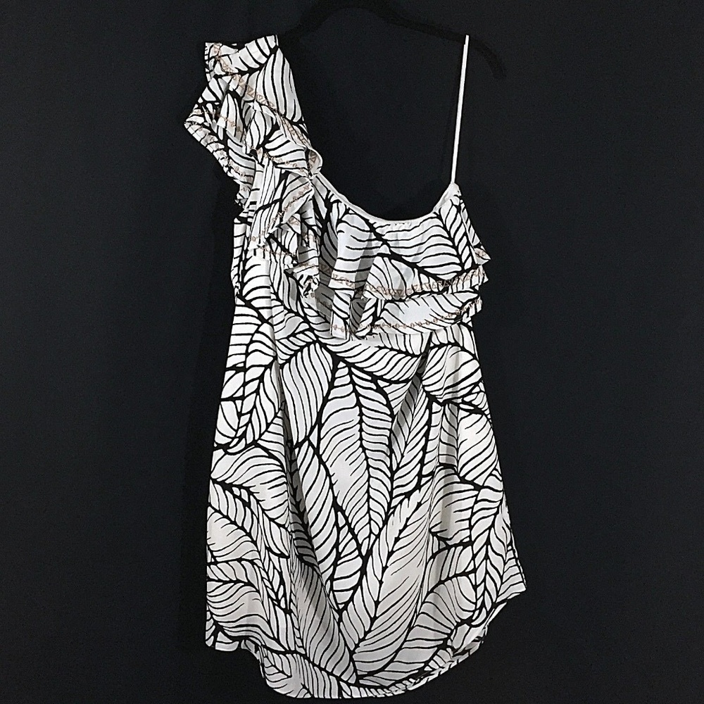 Apt 9 A-Line One Shoulder Dress Ruffle Detail Size XL White Black